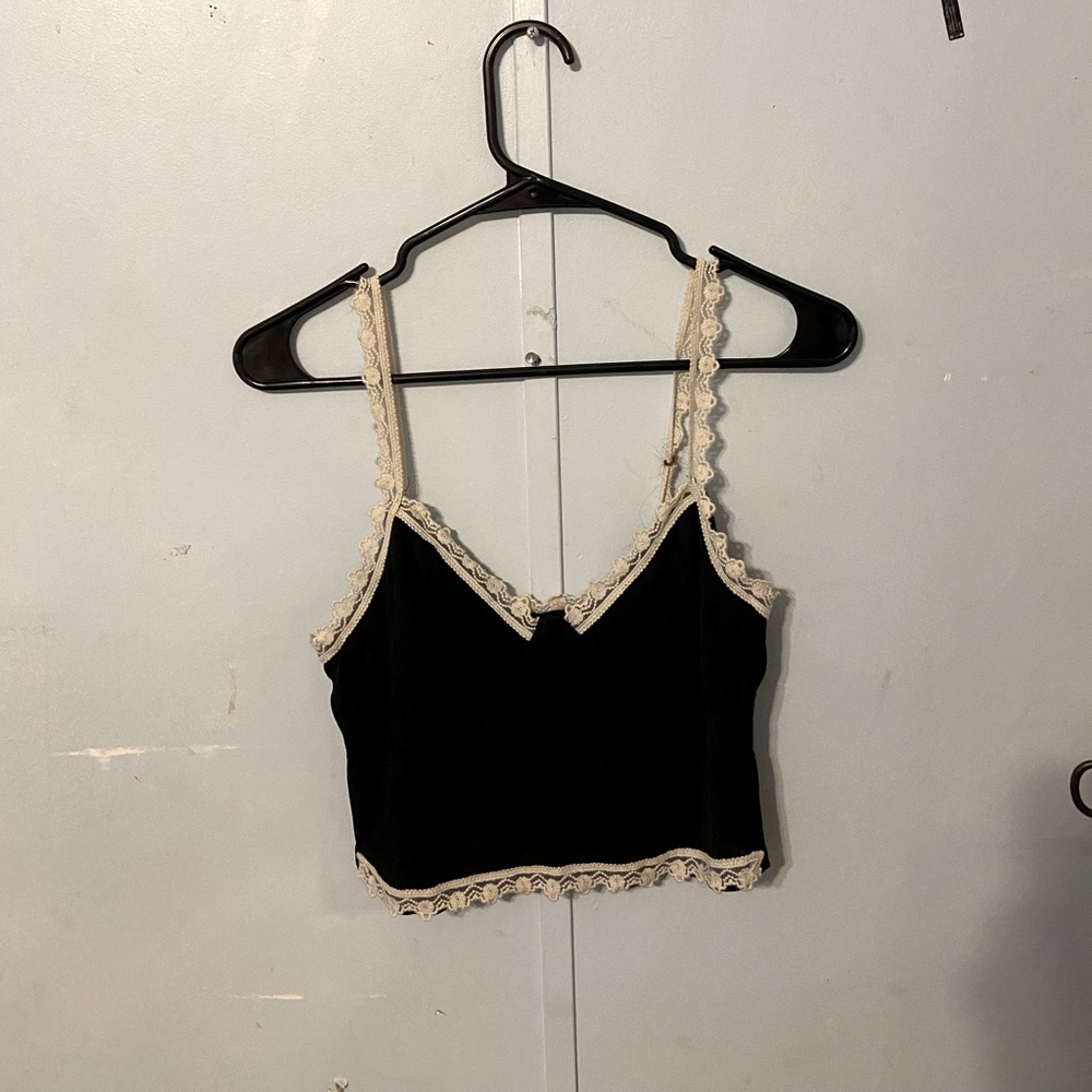 Black crop top with lace trim
